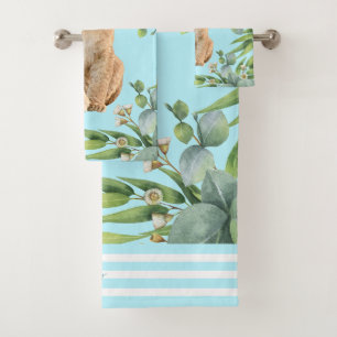 Cute Lion Cub Teal Forest Leaves Pattern Bath Towel Set