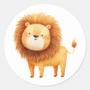 Cute Lion Cub Watercolor Illustration Minimalist  Classic Round Sticker