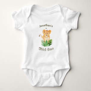 Cute Lion Cub Wild One Tropical Jungle Lettering Baby Bodysuit