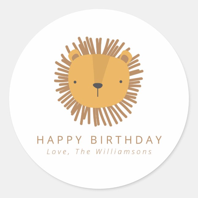 Cute Lion Drawing Personalised Birthday Gift  Classic Round Sticker (Front)