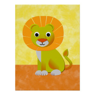 Cute Lion Drawing Vintage Print Custom