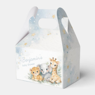 Cute Lion Elephant Giraffe Blue Kid's Pastel Favour Box