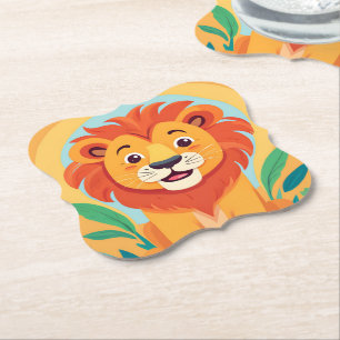 Cute lion Face safari Wild jungle Birthday Party Paper Coaster
