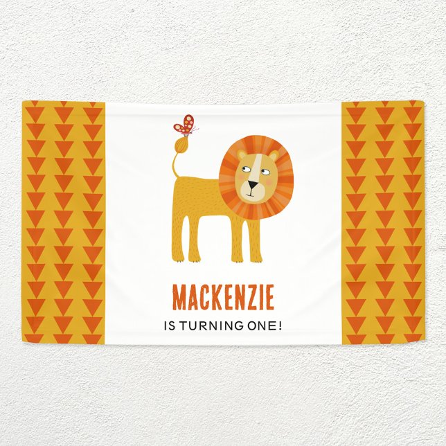 Cute Lion First Birthday Banner (Lion first birthday party personalized welcome banner)