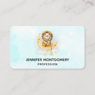 Cute Lion Fishing on the Moon Watercolor Business Business Card