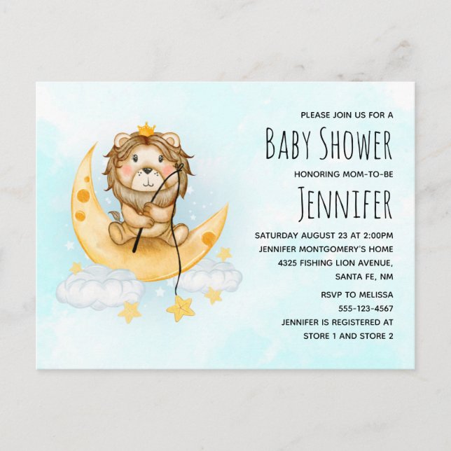 Cute Lion Fishing Watercolor Baby Shower Invitation Postcard (Front)