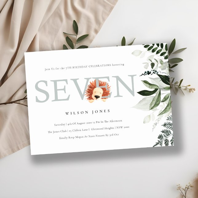 Cute Lion Foliage 7th Seven Birthday Party Invite (Creator Uploaded)