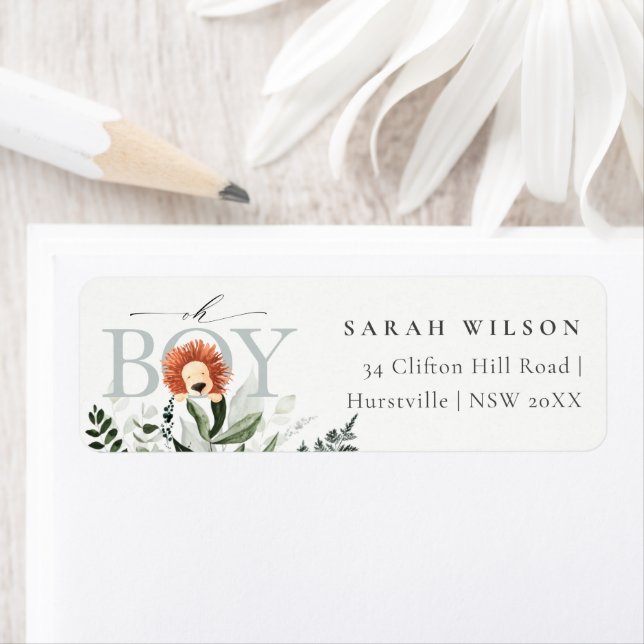 Cute Lion Foliage Oh Boy Baby Shower Address (Insitu)