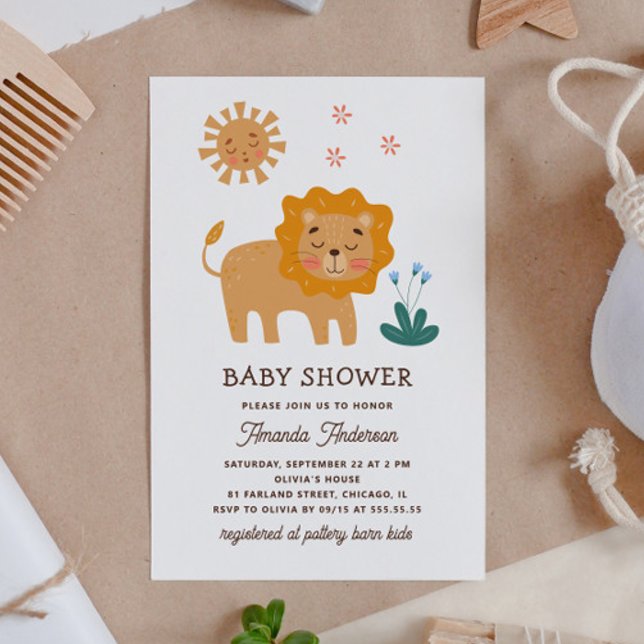 Cute lion. Funny zoo safari animal baby shower Invitation (Creator Uploaded)