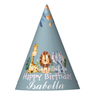 cute lion giraf zoo animals jungle Floral Birthday Party Hat