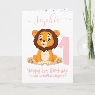 cute lion girl birthday card