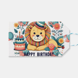 Cute Lion Happy Birthday Party Hat Balloon Gift Tags