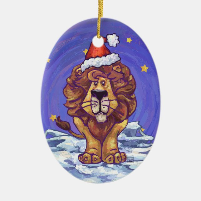 Cute Lion Holiday Ceramic Tree Decoration (Front)