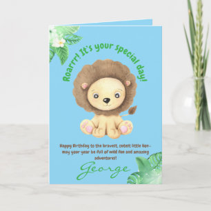Cute Lion Jungle Animals Kids Birthday Photo Card