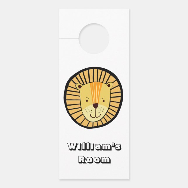 Cute Lion Kids Room personalised name Door Hanger (Front)