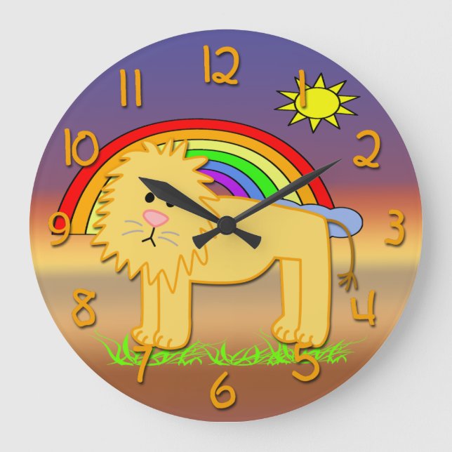 Cute Lion Kid's Round Wall Clock (Front)
