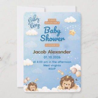 Cute Lion King Baby Boy Shower Invitation