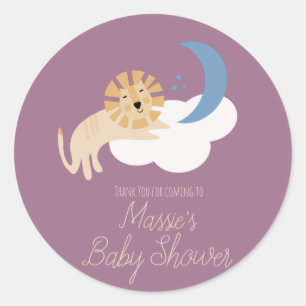 Cute Lion Moon Cloud Baby Shower  Classic Round Sticker