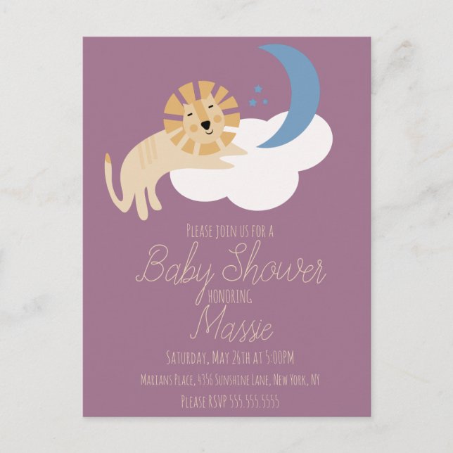 Cute Lion Moon Cloud Baby Shower Invitation Postca Postcard (Front)