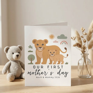 Cute Lion Mum Baby First Mothers Day Illustration Card