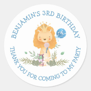 Cute Lion Name Thank You Boy 3rd Birthday Classic Round Sticker