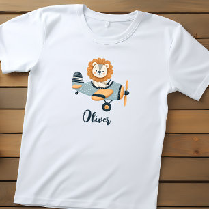 Cute Lion on Charming Aeroplane Personalised Toddler T-Shirt