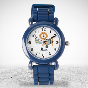 Cute Lion on Charming Airplane Personalized Watch