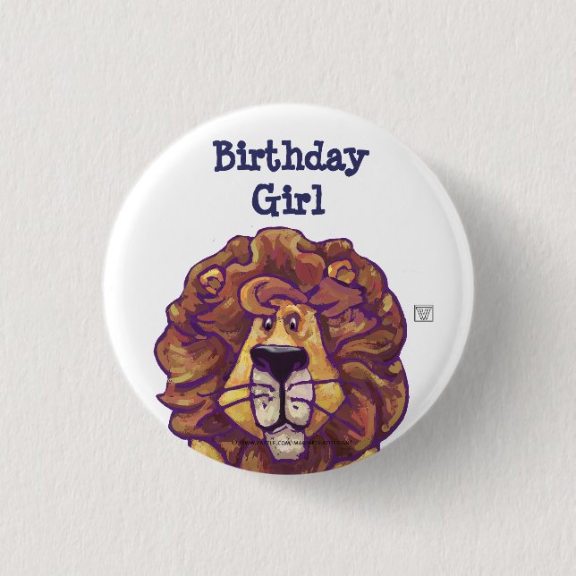 Cute Lion Party Centre Birthday Girl 3 Cm Round Badge (Front)