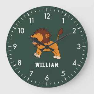 Cute Lion Personalised Custom Name Back To School Large Clock