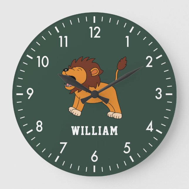 Cute Lion Personalised Custom Name Back To School Large Clock (Front)