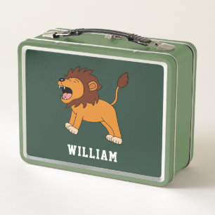 Cute Lion Personalised Custom Name Back To School Metal Lunch Box