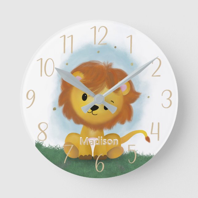 Cute Lion Personalised Gender Neutral  Round Clock (Front)