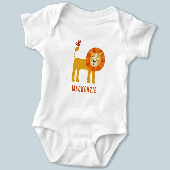 Cute Lion Personalised Name Baby Bodysuit (Cute lion personalized baby bodysuit)