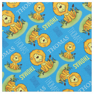 Cute lion personalised name kids fabric
