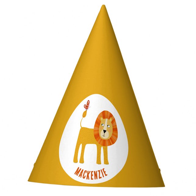 Cute Lion Personalised Party Hat (Fun lion personalized paper party hats)
