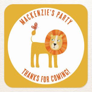 Cute Lion Personalised Thank You Square Sticker