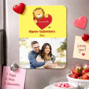 Cute Lion Photo Valentine's Day Yellow Magnet