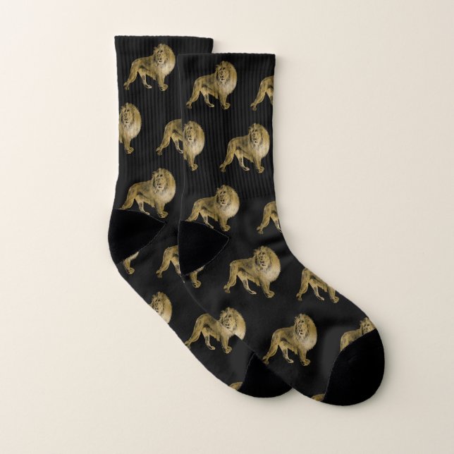 Cute Lion Print Black and Gold Socks (Pair)