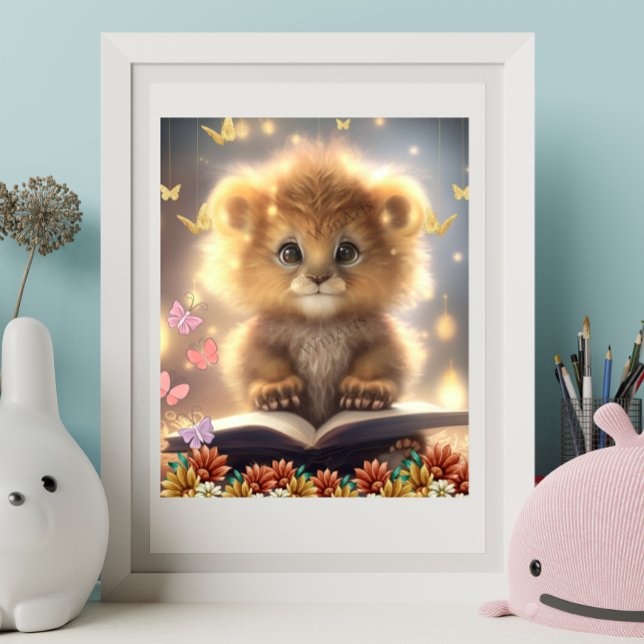 Cute Lion Reading a book Art Nursery Poster (Creator Uploaded)