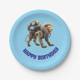 Cute Lion Robot Birthday Paper Plate