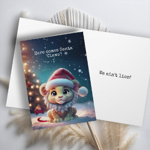 Cute Lion Santa Claws Christmas Card