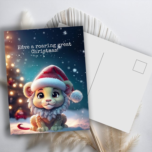 Cute Lion Santa Claws Christmas Holiday Postcard (Creator Uploaded)