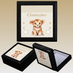 Cute lion stars add name brown keepsake gift box<br><div class="desc">Keepsake Gift Box for children.
Personalise with a name.
Featuring a cute lion,  polka dots and stars with the colours brown and white.</div>