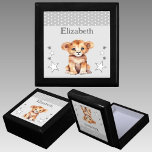 Cute lion stars add name grey keepsake gift box<br><div class="desc">Keepsake Gift Box for children.
Personalise with a name.
Featuring a cute lion,  polka dots and stars with the colours grey and white.</div>