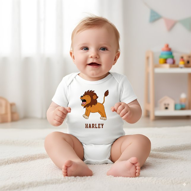 Cute Lion Unique Boy Personalised Custom Name Baby Bodysuit (Creator Uploaded)