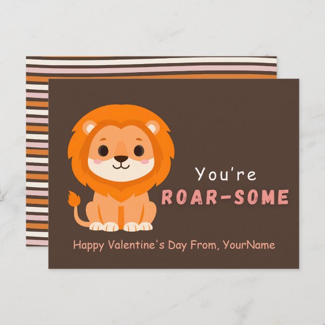 Cute Lion Valentine’s Day Card – You’re Roar-Some (Front/Back)