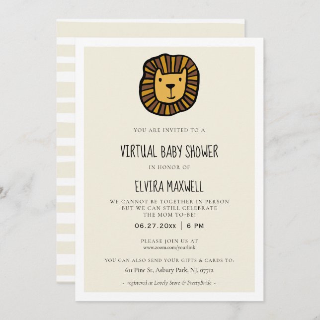 Cute lion Virtual Baby shower Invitation (Front/Back)