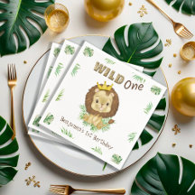 Cute Lion Watercolor 1st Birthday Theme Wild One