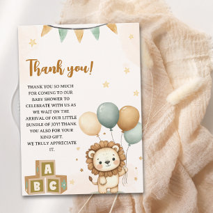 Cute Lion Watercolor Baby Shower Boy Thank You Card