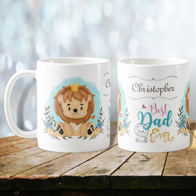 Cute Lion Wearing Crown Best Dad Ever Personalised Coffee Mug (Creator Uploaded)